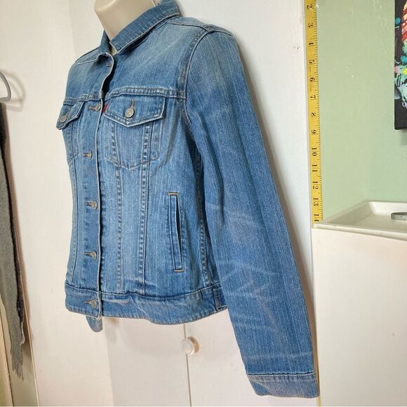 LEVIs Jean Trucker Blue Denim Buttoned Jacket Womens Medium - Picture 6 of 16